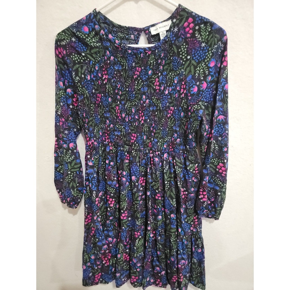 Free Assembly Girls XL 14-16 Smocked Drop Waist Floral Tiered Dress Long Sleeve